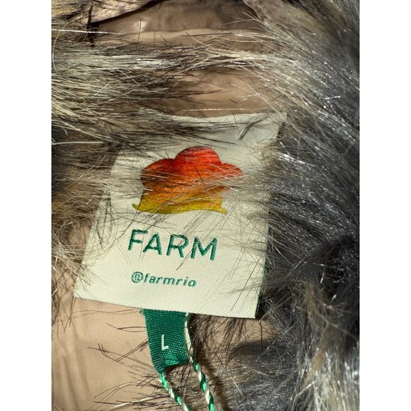 Farm Rio Women's Puffer Jacket Faux Fur Collar Brown Size Large New with Tag - Picture 4 of 5
